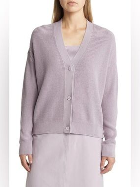 MaxMara Cotton Blend V-Neck Button Cardigan Sweater - Lavender